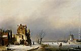 A Winter Landscape with Skaters near a Village by Jan Jacob Coenraad Spohler